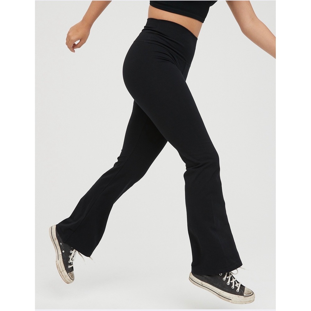 OFFLINE by Aerie Black OG Cotton High Rise Flare Leggings Small